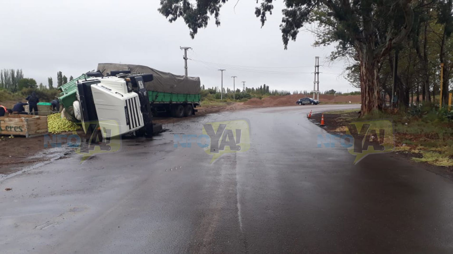 El camión quedó volcado sobre la banquina.