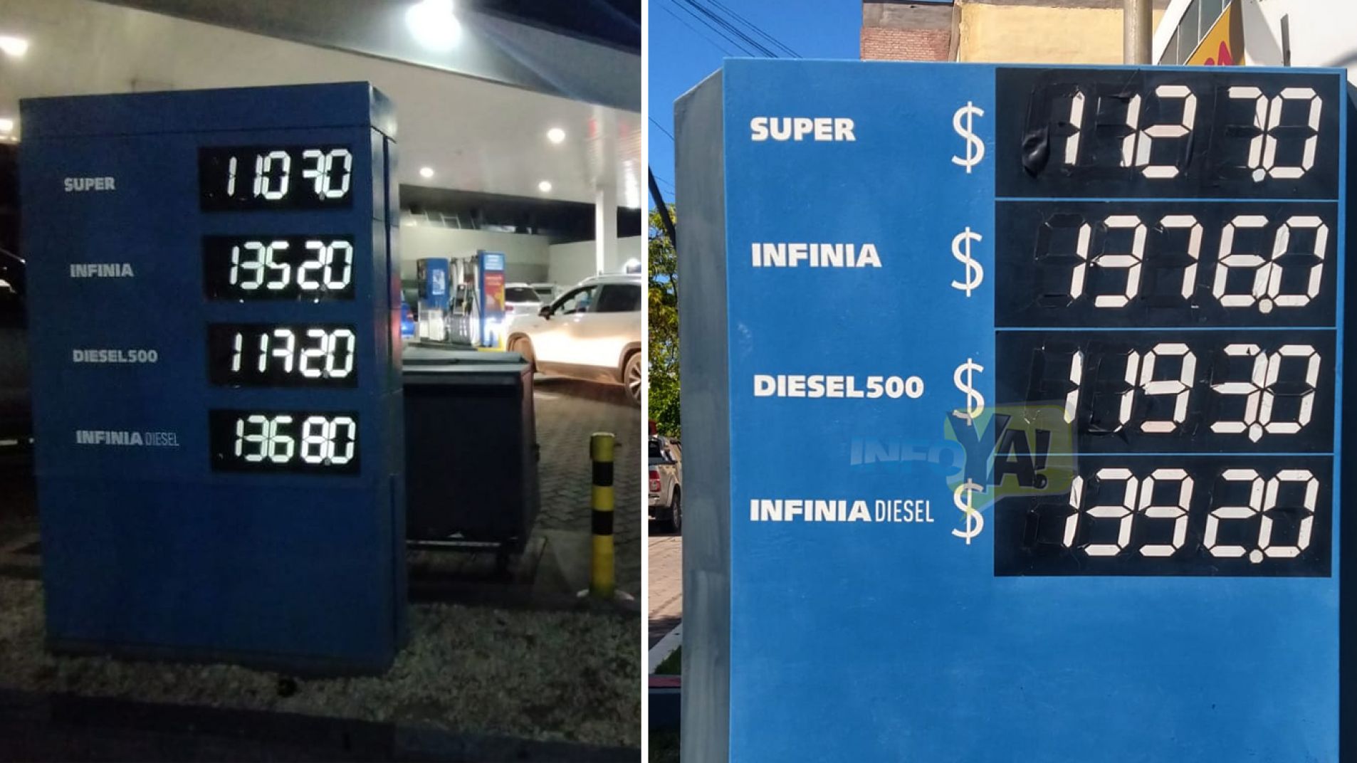 Los precios que habían la noche anterior y los que comenzaron a cobrar este viernes.