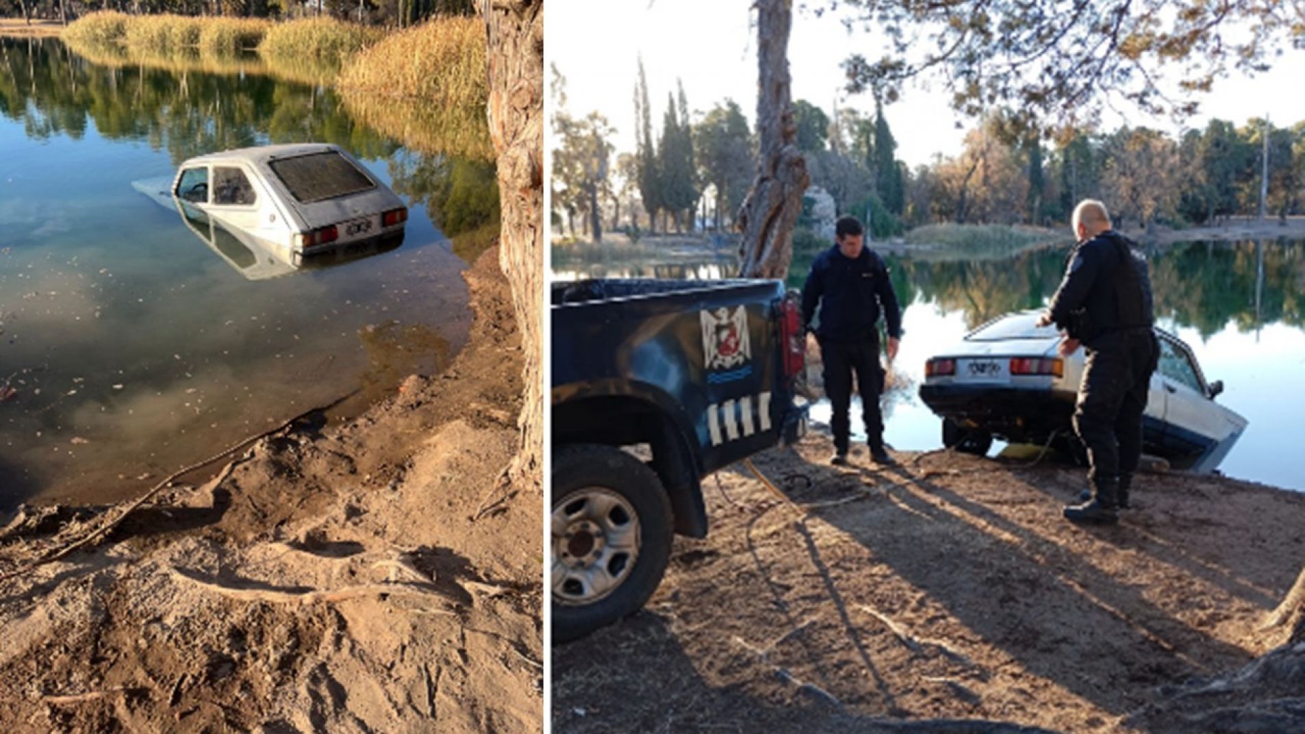 Un gran susto con suerte: Una mujer y un niño cayeron al lago