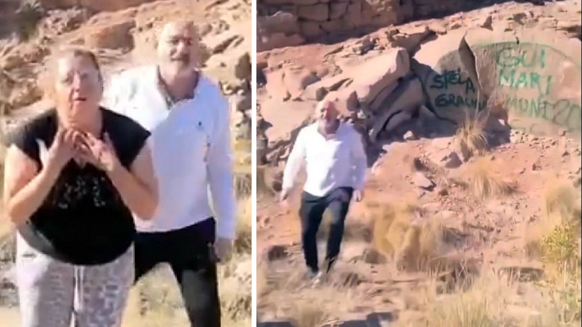 Dos de los turistas que hicieron las pintadas en Potrerillos.