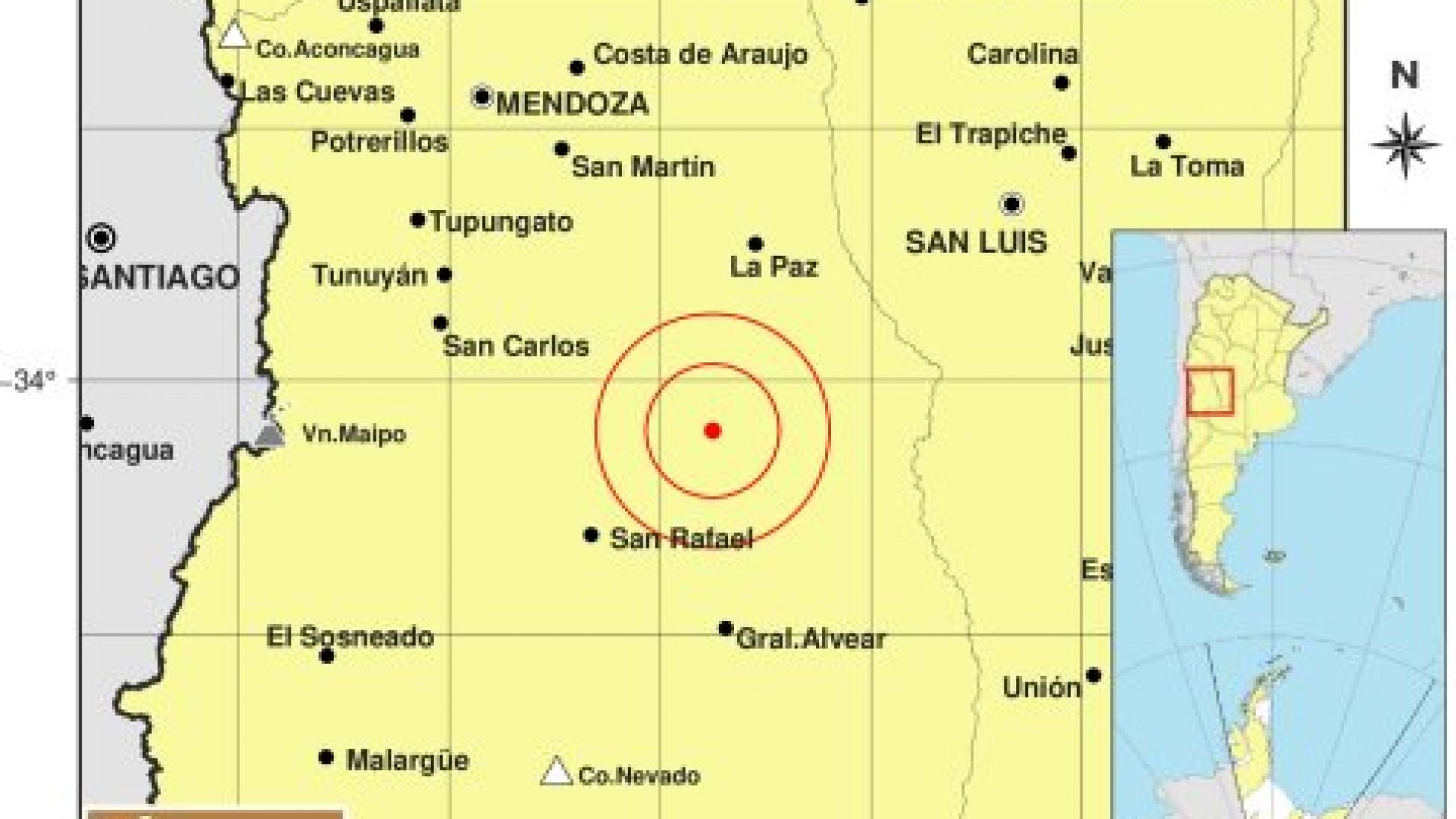 El lugar del epicentro, según el Inpres.