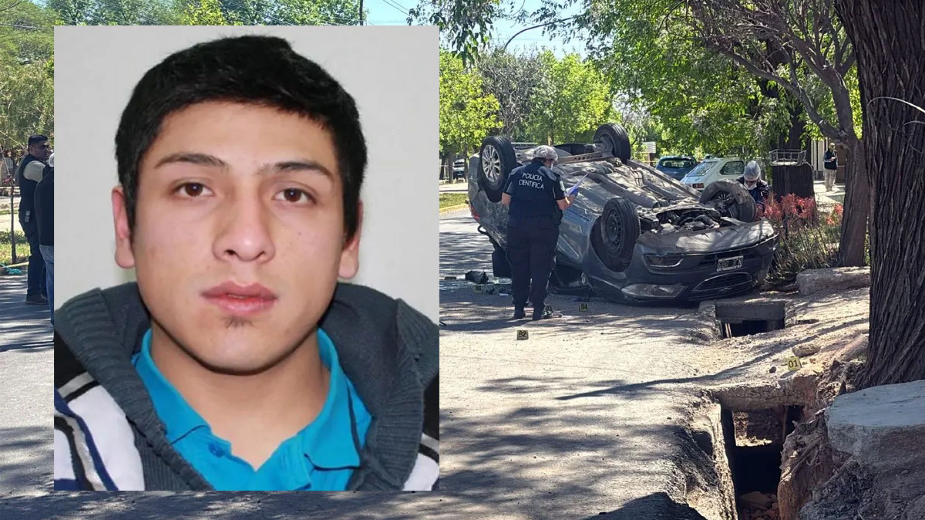 Federico Rubén García, el delincuente abatido, y el Chevrolet Prisma que conducía.