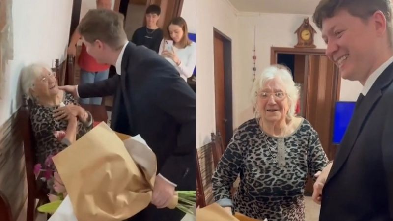 Emanero sorprendió a su fans Lucía, la bisabuela de 98 años (Mirá el video)