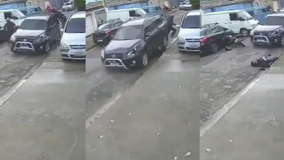 El asaltante fue atropellado y luego pasado por encima por la camioneta.