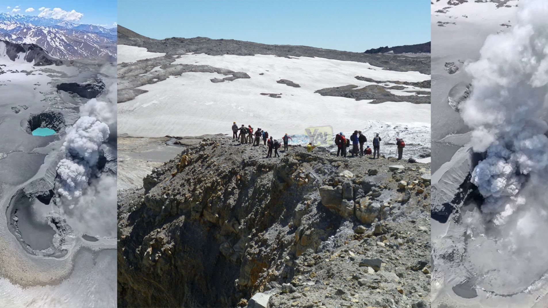 Imágenes reciente desde un avión y desde la cumbre del volcán durante un trekking en verano.