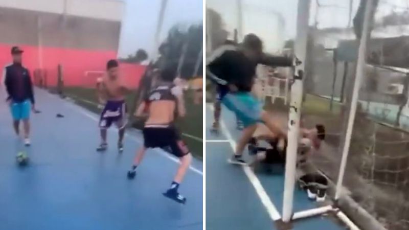 Una patota entró a una cancha y atacó brutalmente a un joven (Video)