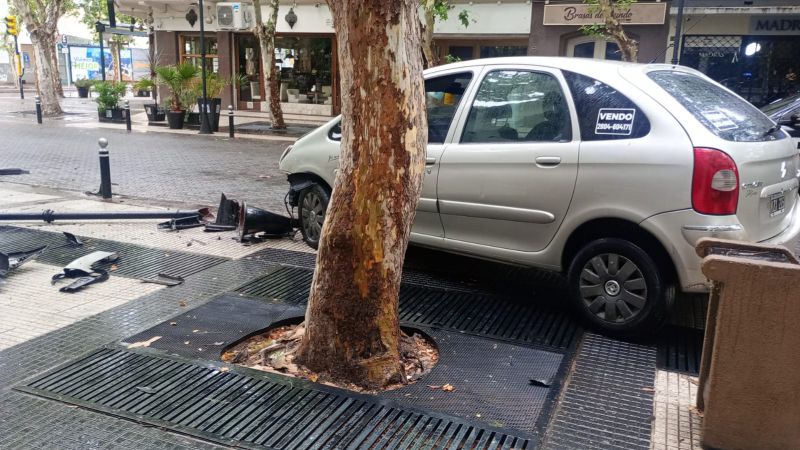 Chocó contra un poste, se bajó del auto y se dio a la fuga