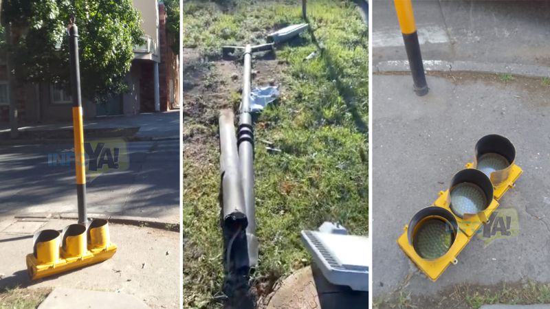 Buscan a conductores que derribaron un semáforo y una luminaria