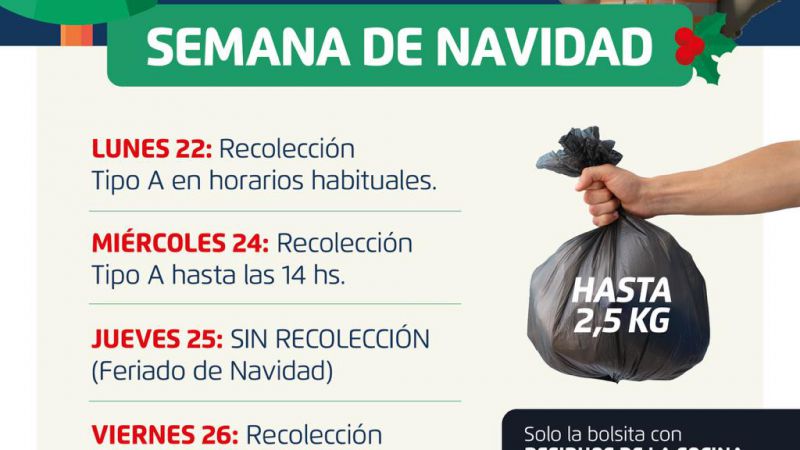 Recolección de residuos: cronograma especial por las fiestas