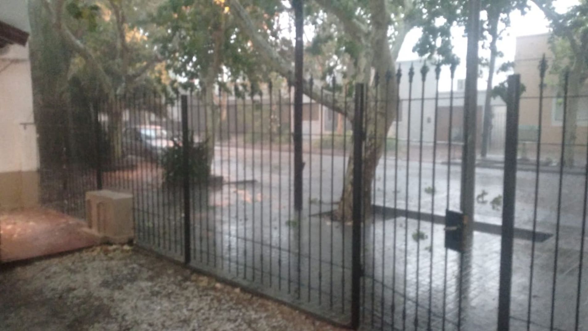 Tormenta con mucho viento, abundante lluvia y granizo en ciudad