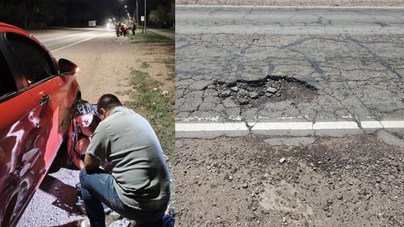 Se "tragaron" un pozo y reventaron una cubierta: "Exigimos una solución"