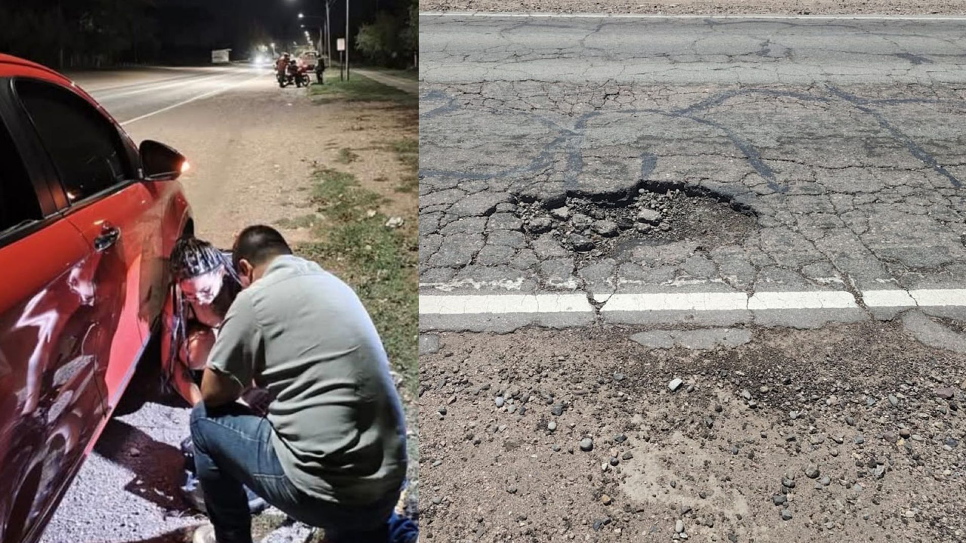 Se "tragaron" un pozo y reventaron una cubierta: "Exigimos una solución"
