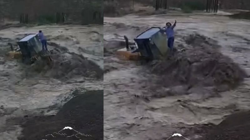 Aparecieron nuevas imágenes del momento en que el agua arrastró una máquina