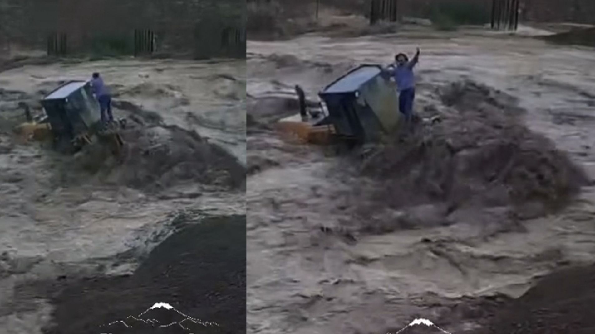 Aparecieron nuevas imágenes del momento en que el agua arrastró una máquina