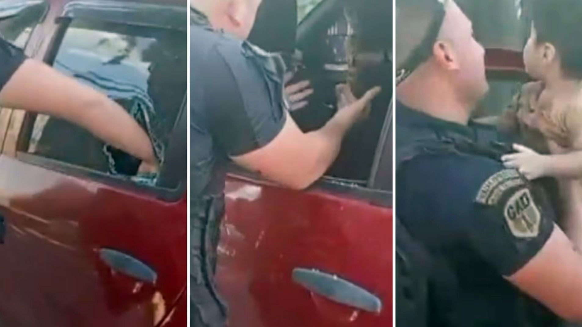 Video: dejó al nieto en la camioneta para ir a comprar y un policía lo rescató