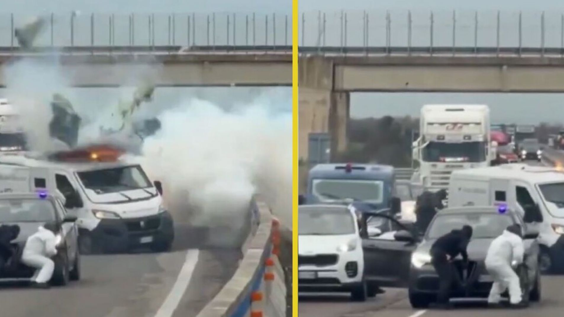 Los asaltantes emboscaron e hicieron explotar el blindado.