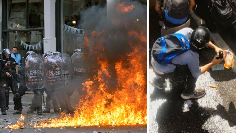 Congreso: los manifestantes arrojan piedras y bombas molotov a ala Policía