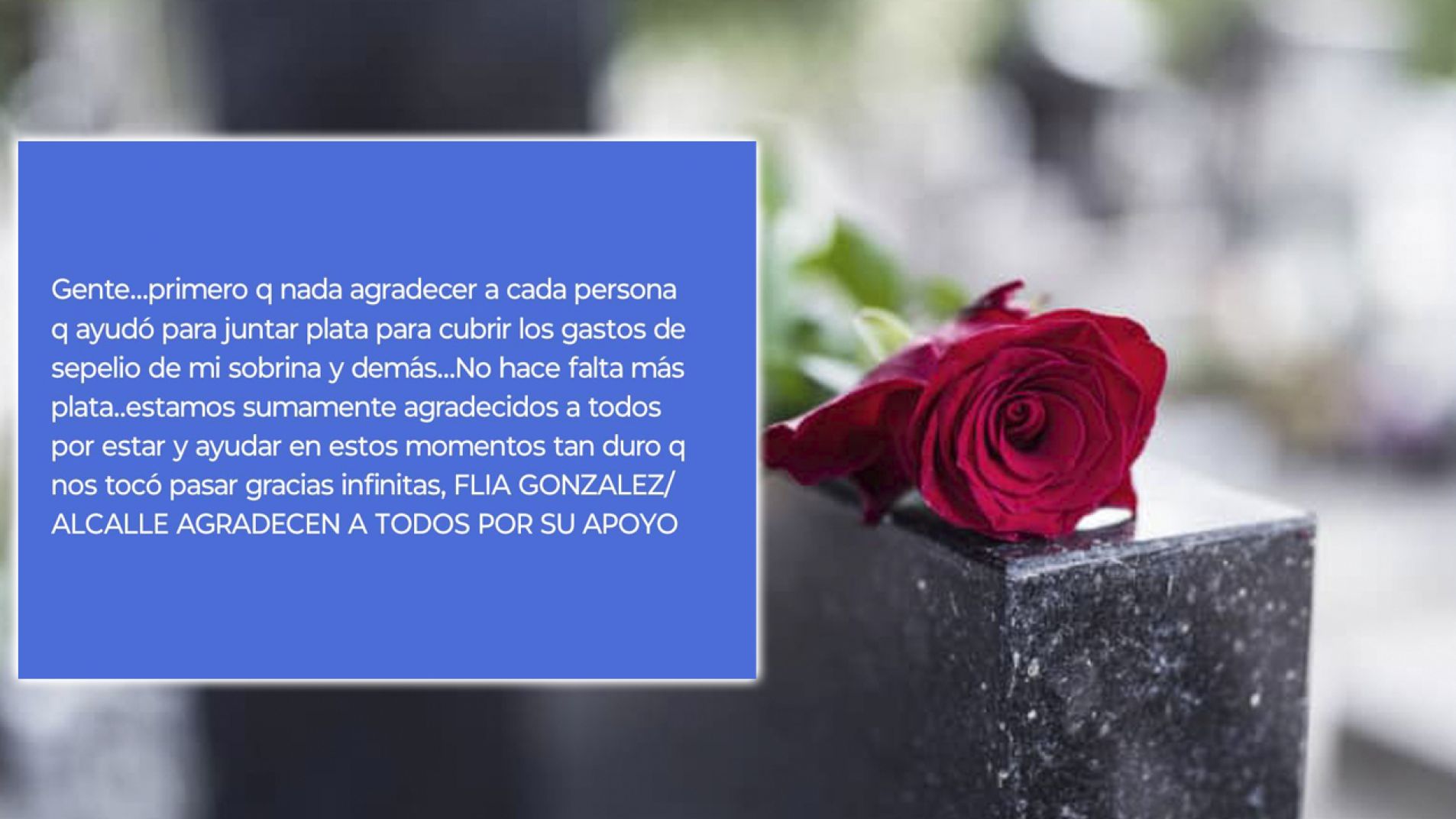 La familia de Sofía Alcalle comunica que ya cubrieron los costos del sepelio