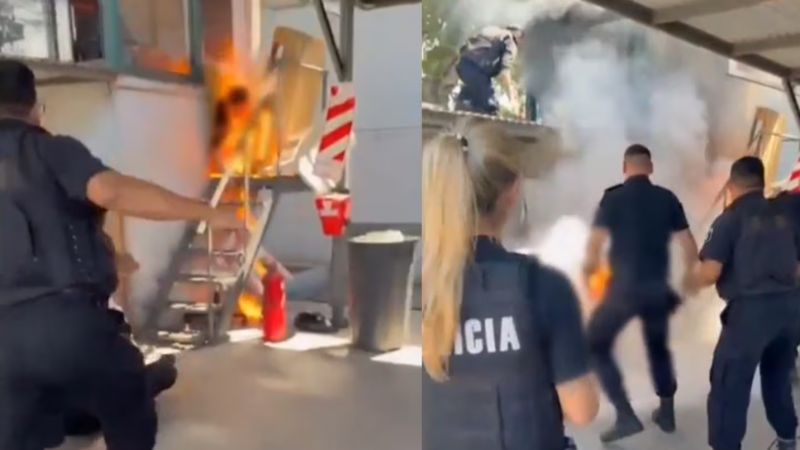 Video: un hombre se prendió fuego en la puerta de una empresa