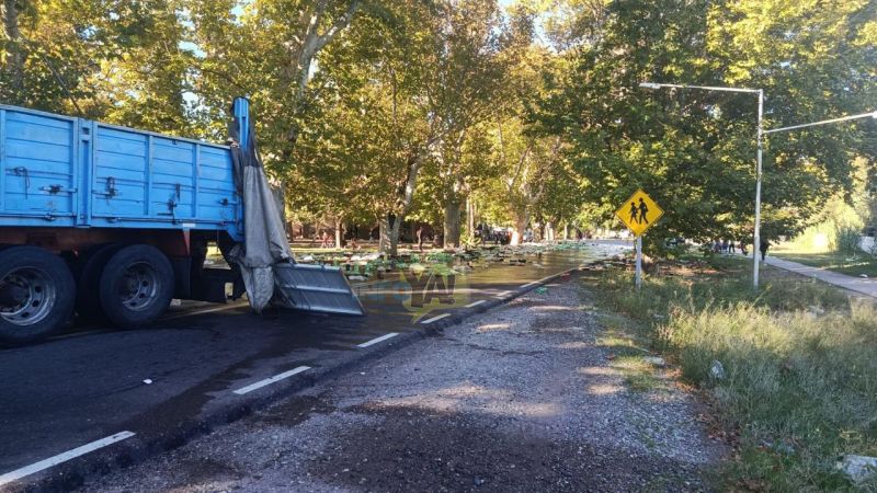 A un camión se le cayó la carga de gaseosas y se la intentaron saquear
