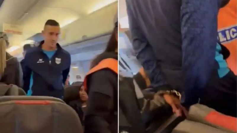 Video: Futbolista de equipo de Jujuy gritó "bomba" en un avión y lo sacaron esposado