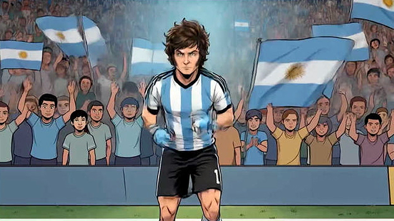 Video animado de Milei: mete goles económicos y se compara con el Diego