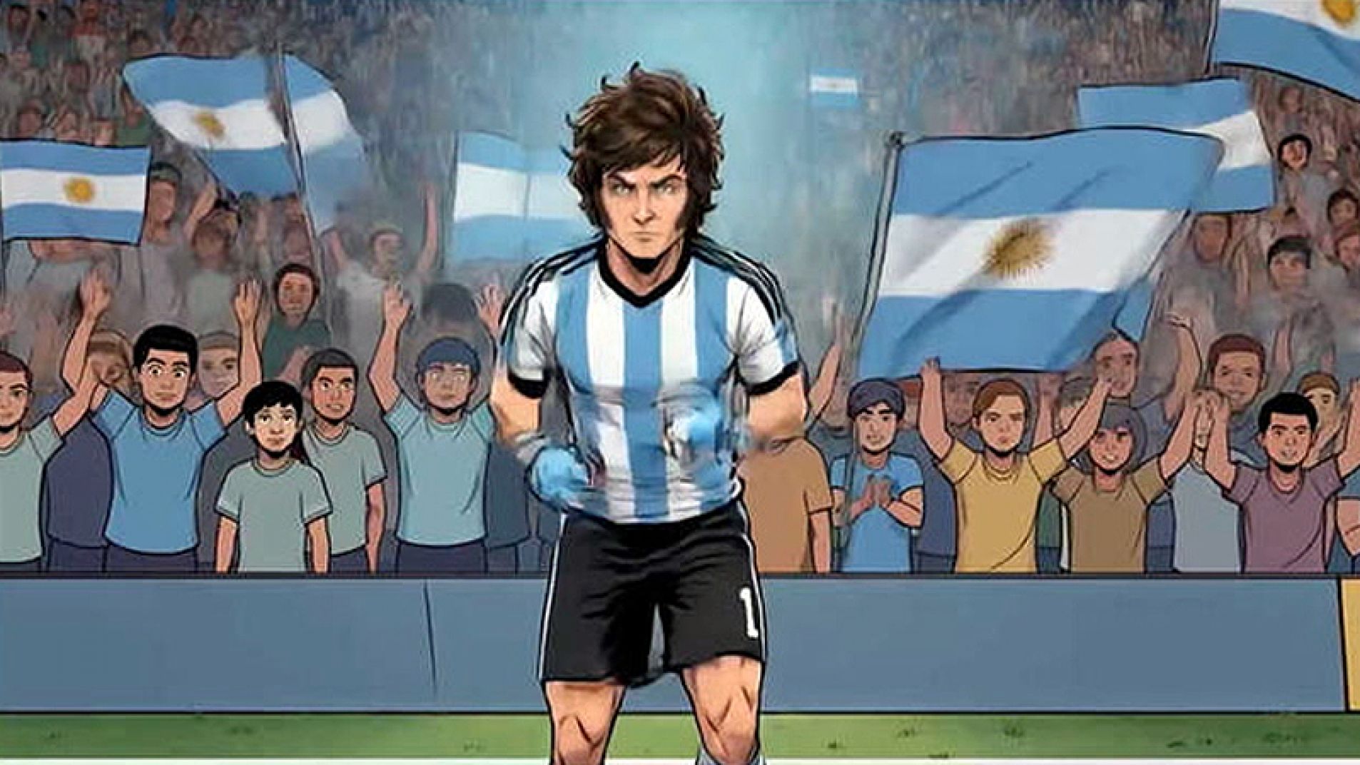 Video animado de Milei: mete goles económicos y se compara con el Diego