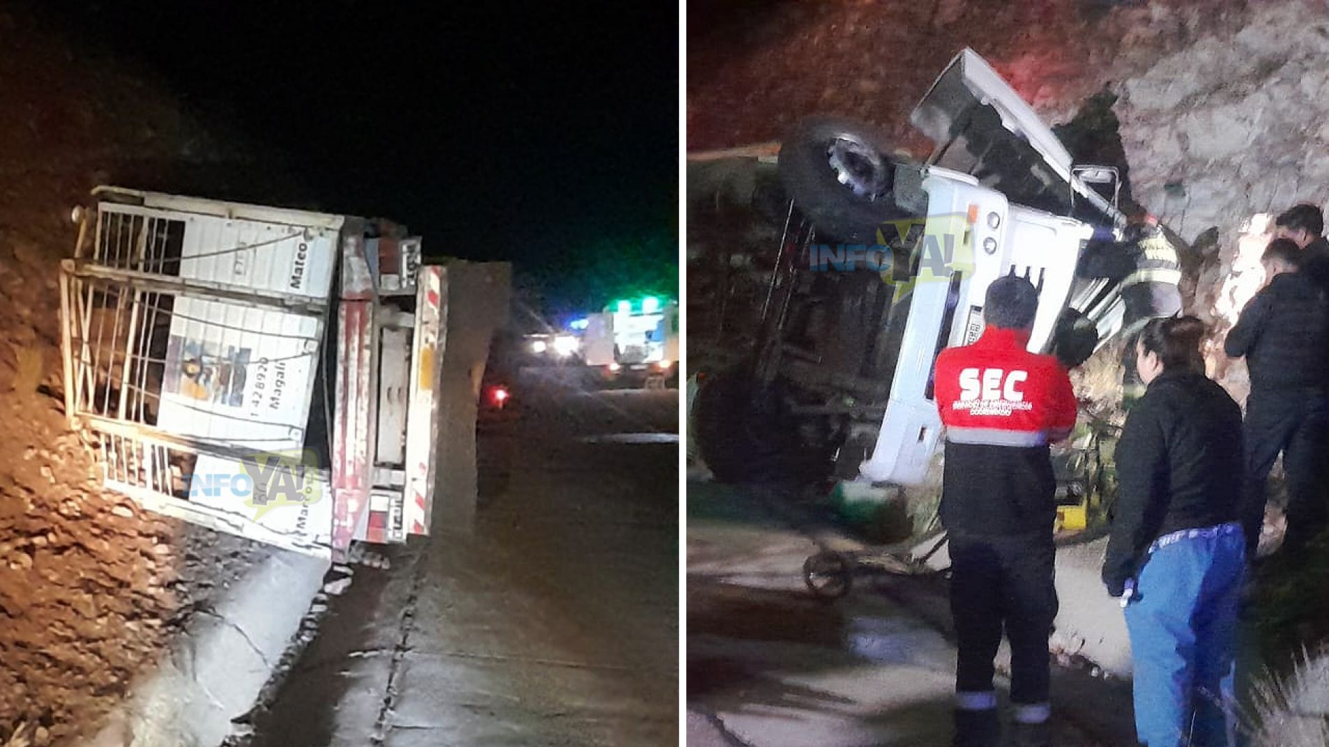 El camión con el acoplado quedó sobre la ladera de un cerro.
