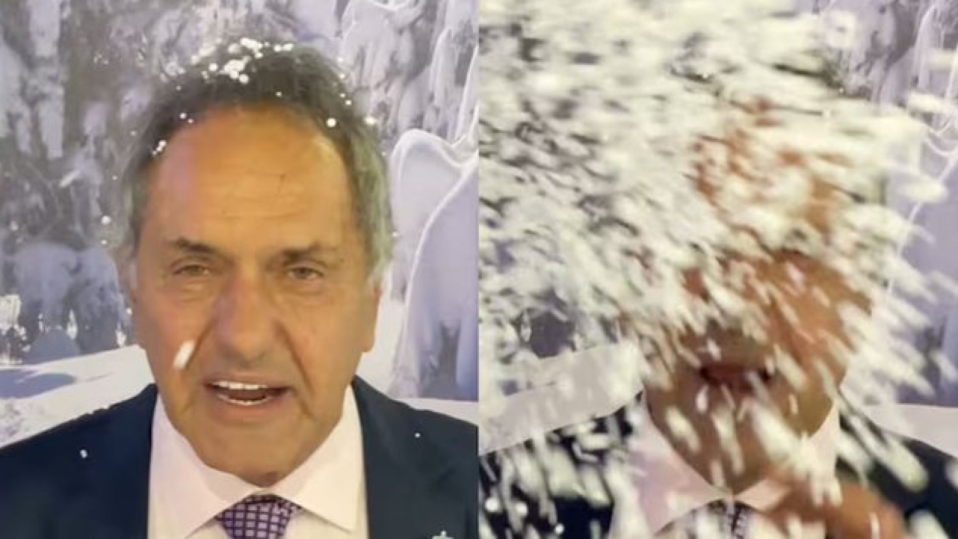 El video insólito de Scioli promocionando Bariloche con nieve de telgopor